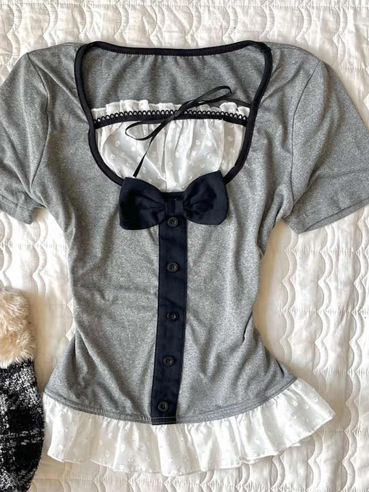 Retro Gray Lace T-shirt - Image 2