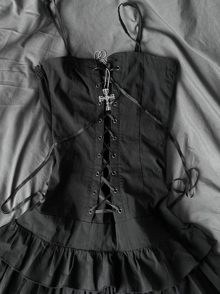 retro gray ruffled corset dress - Image 3