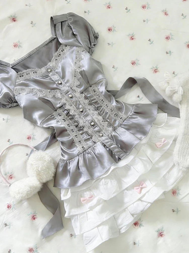 retro gray straps corset shirt - Image 2