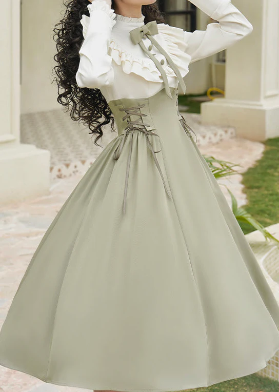 Retro Green Fake Two-piece Dress - Image 2