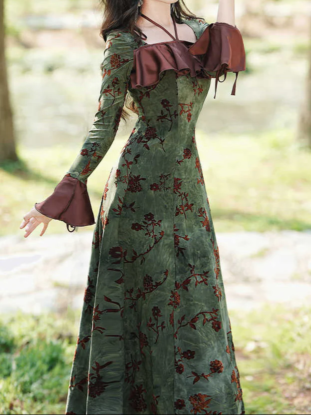 Retro Green Floral Dress - Image 2