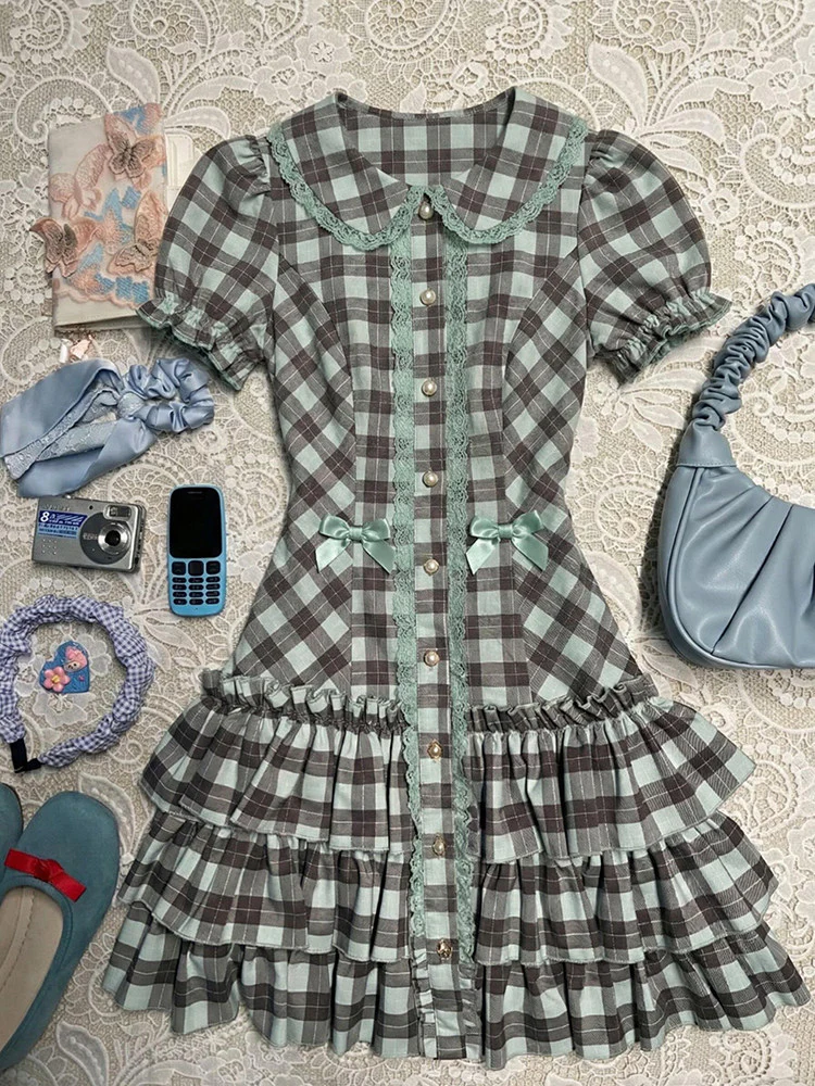 retro green plaid dress