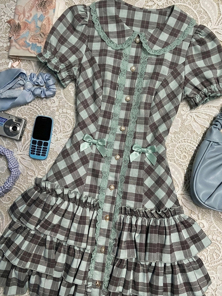 retro green plaid dress - Image 3