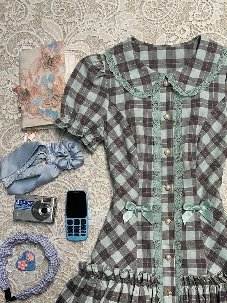 retro green plaid dress - Image 4