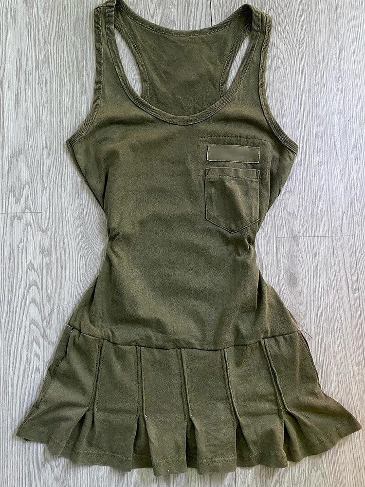 retro green pleated dress - Image 3