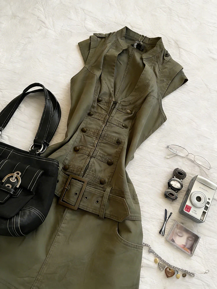 retro green shirt dress - Image 2
