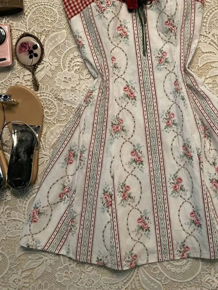 retro halter-neck red floral dress - Image 4