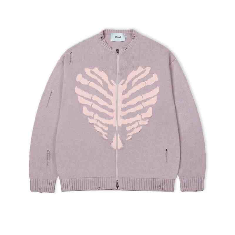 Retro Heart Zipper Knitted Cardigan - Image 2