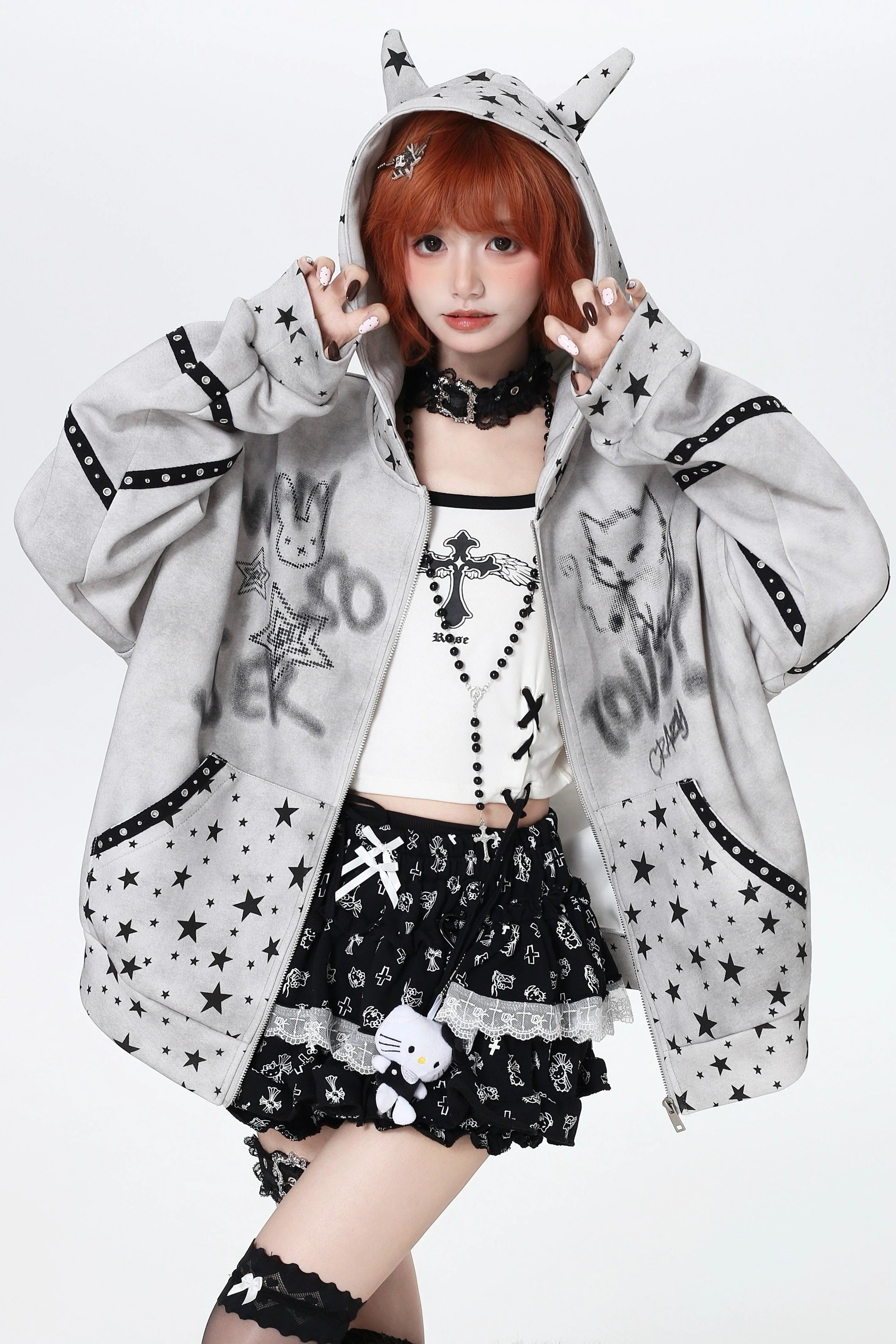 Devil Star Graffiti Hooded Jacket - Image 8