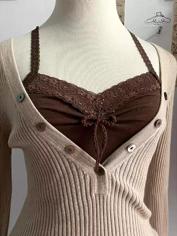 retro knitted khaki v-neck sweater - Image 5
