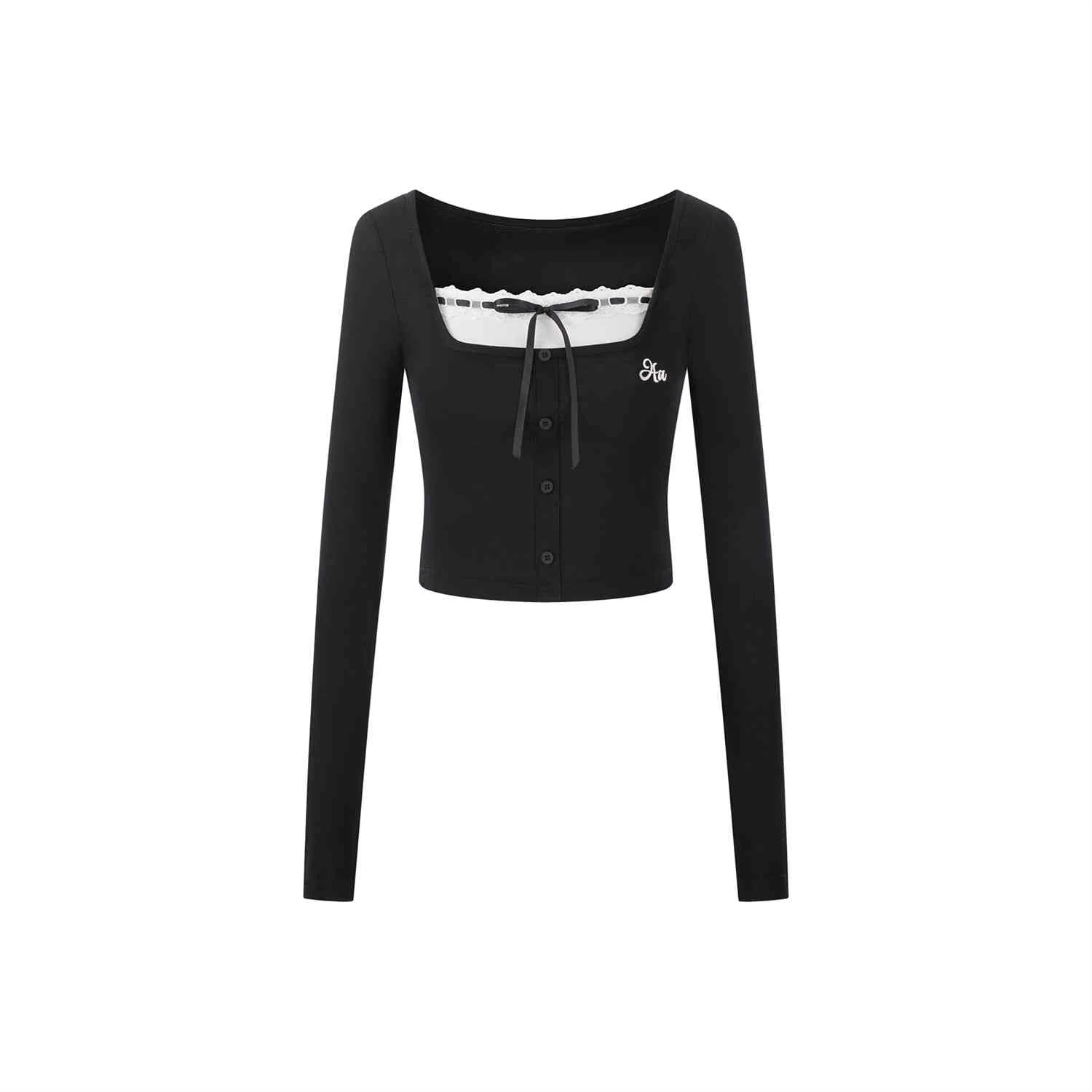 Retro Lace Coquette Long-sleeved Top - Image 4