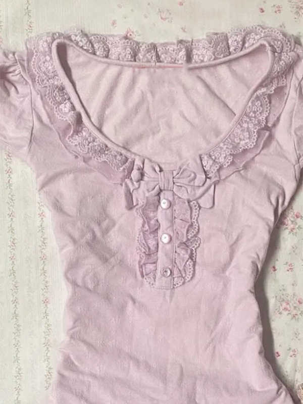 Retro Lace Soft Girl T-shirt - Image 3