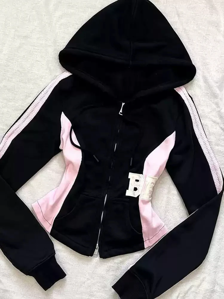 Retro matching casual all-match zipper hooded jacket - Image 3