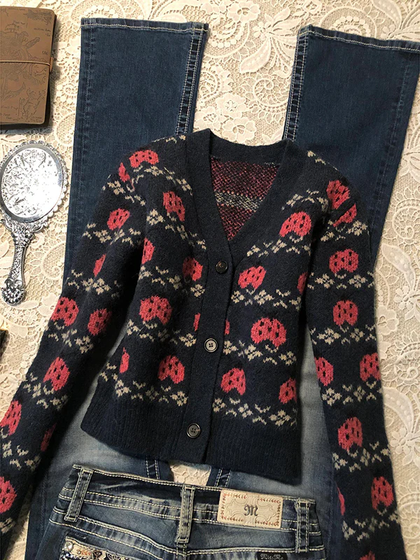 retro navy knitted cardigan - Image 2