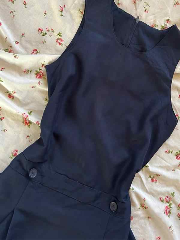 Retro Navy Sleeveless Dress - Image 3