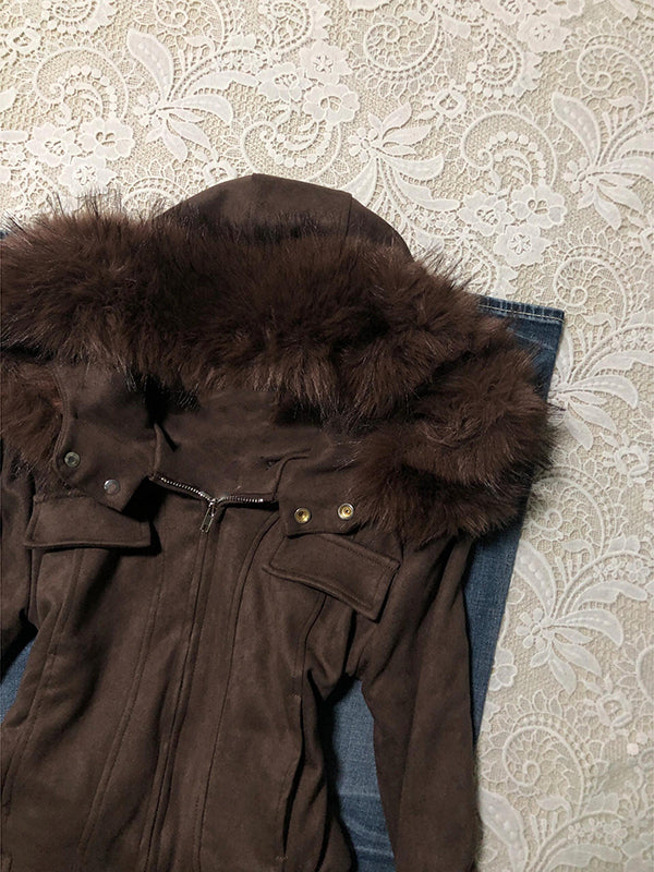 retro niche Maillard fur collar hooded short coat - Image 2