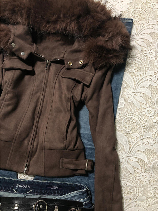 retro niche Maillard fur collar hooded short coat - Image 5
