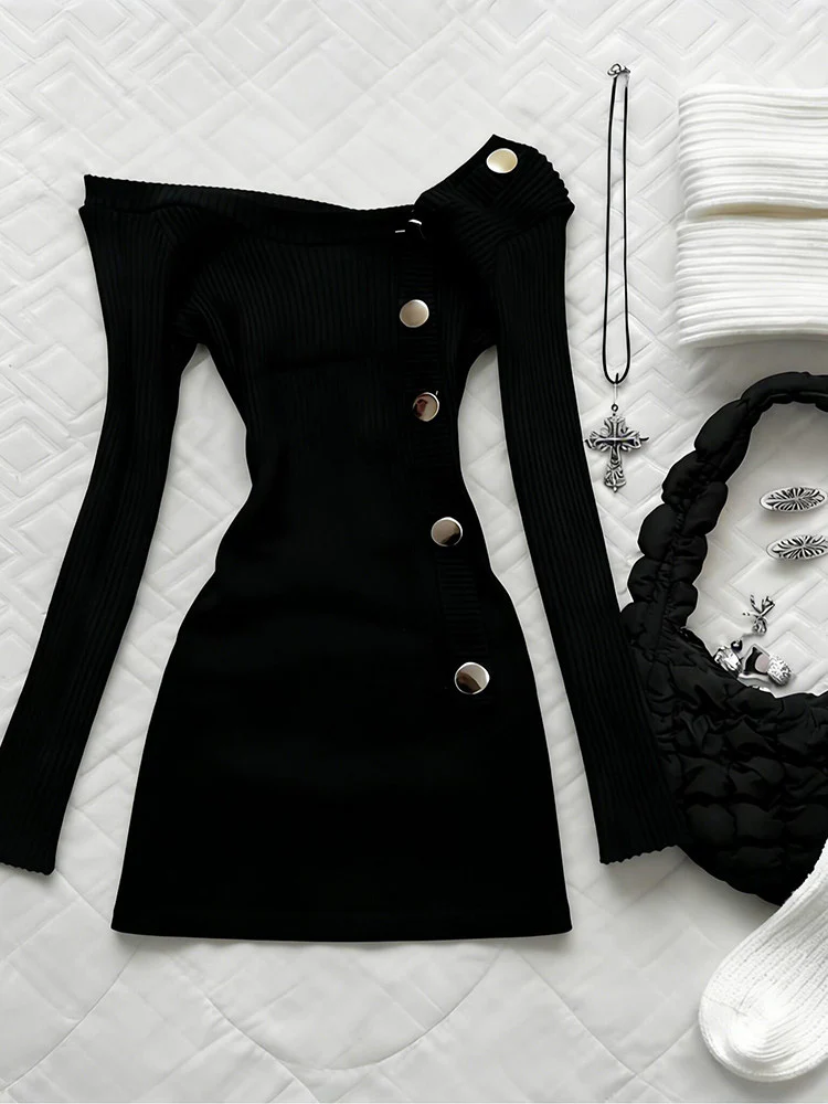 retro off-shoulder knitted dress