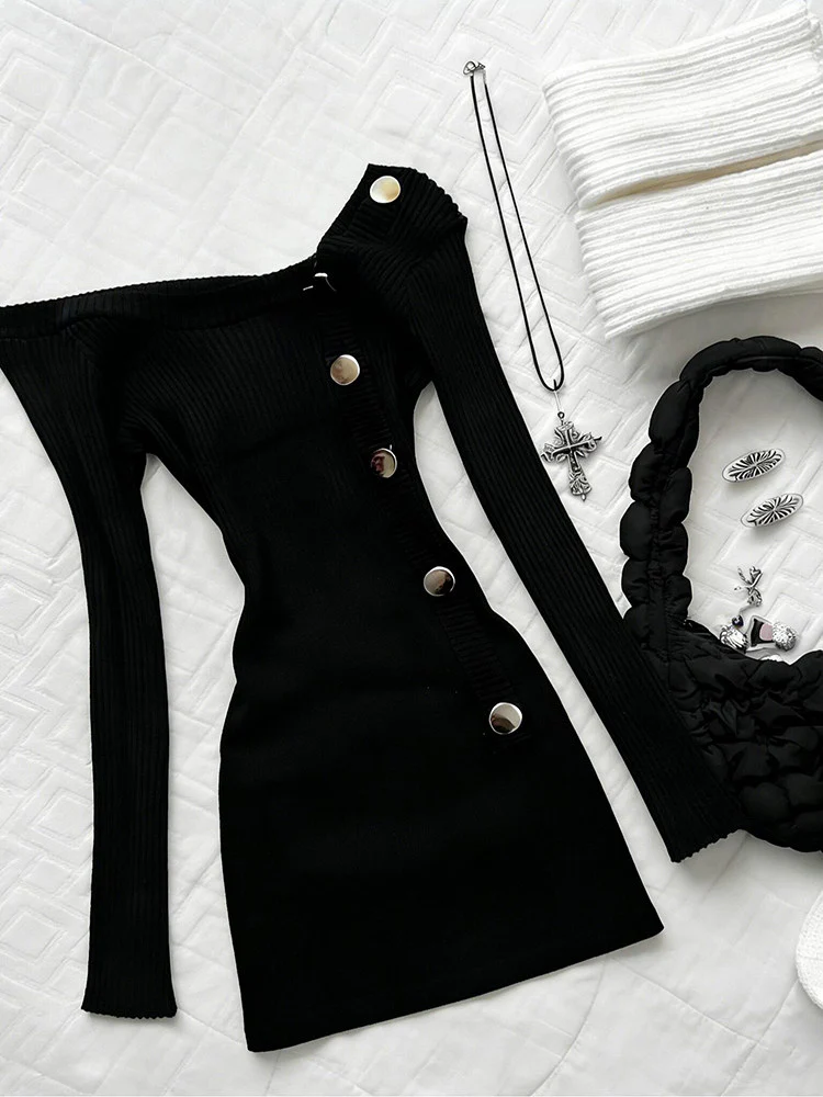 retro off-shoulder knitted dress - Image 3