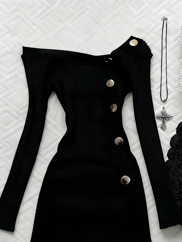 retro off-shoulder knitted dress - Image 5