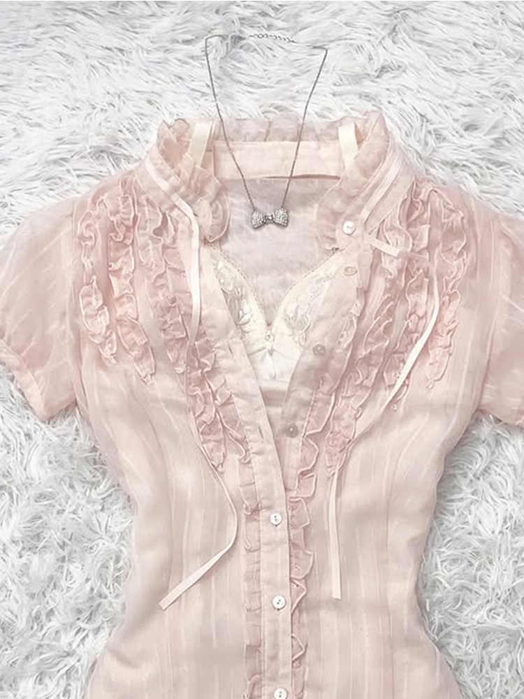 Retro Pink Lace Shirt - Image 3