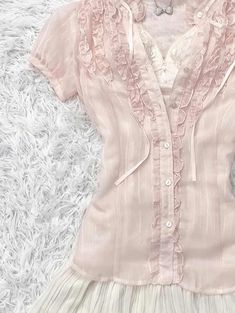 Retro Pink Lace Shirt - Image 4