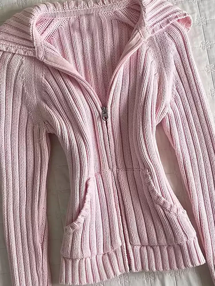 Retro Pink Sweater Cardigan - Image 3