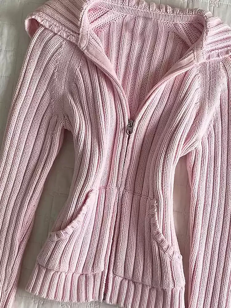 Retro Pink Sweater Cardigan - Image 4