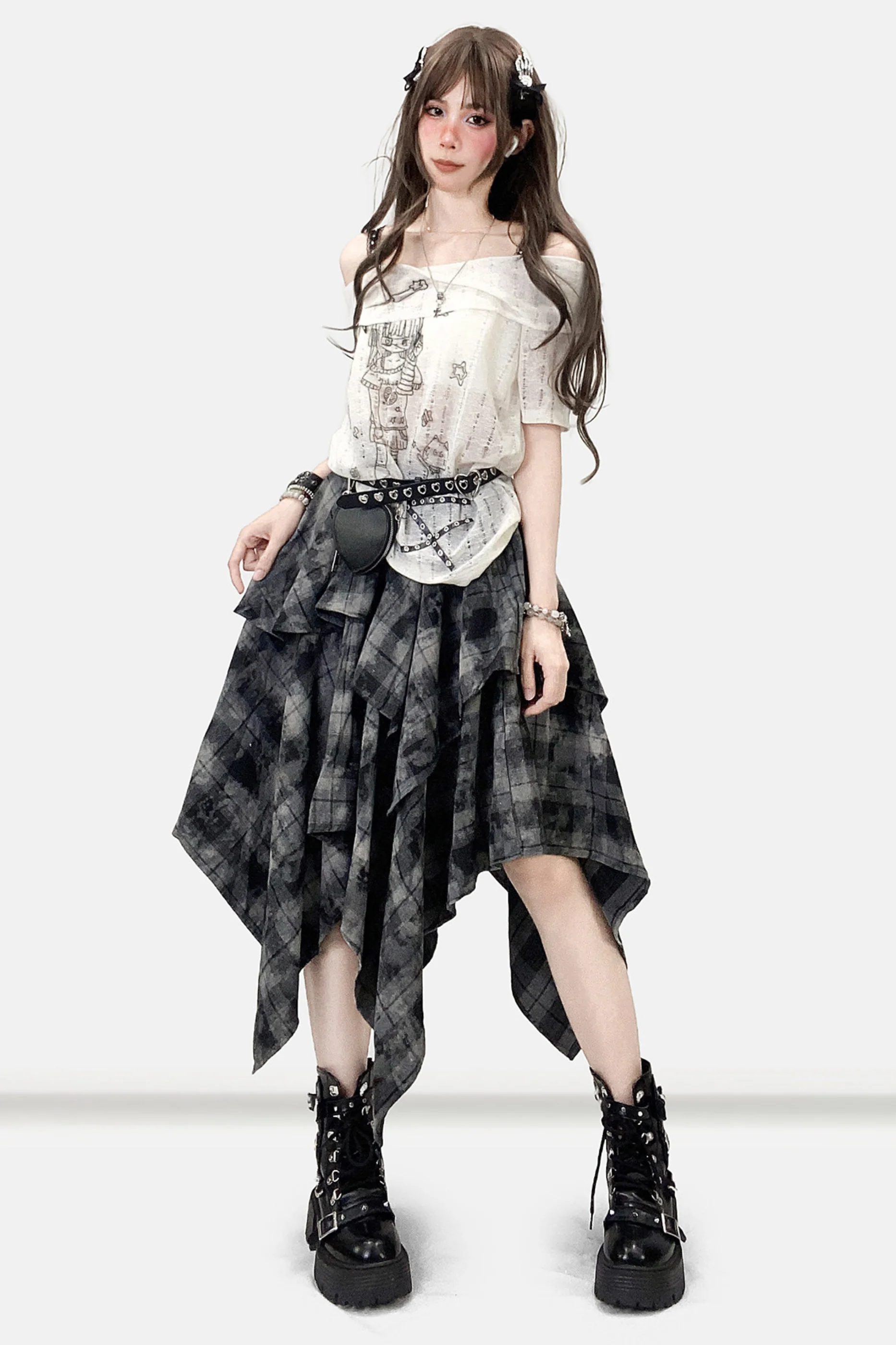 Retro Check Asymmetrical Skirt - Image 6