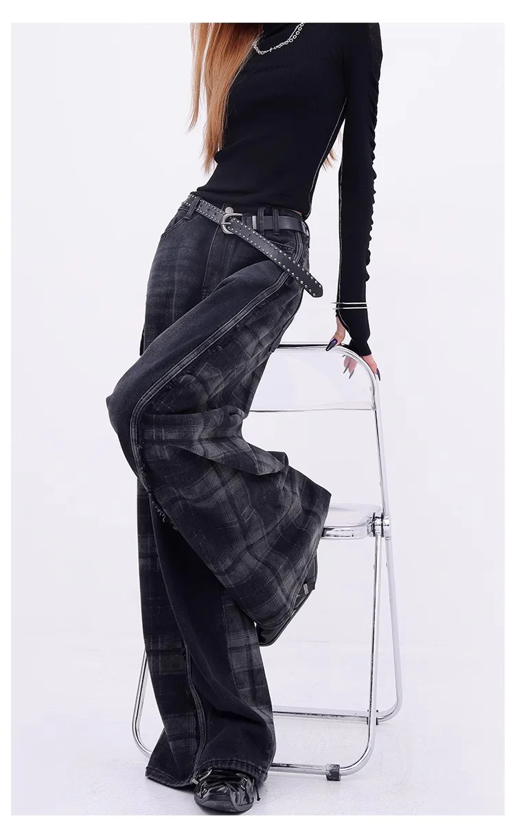 Retro Plaid Contrast Y2K Baggy Jeans - Image 3
