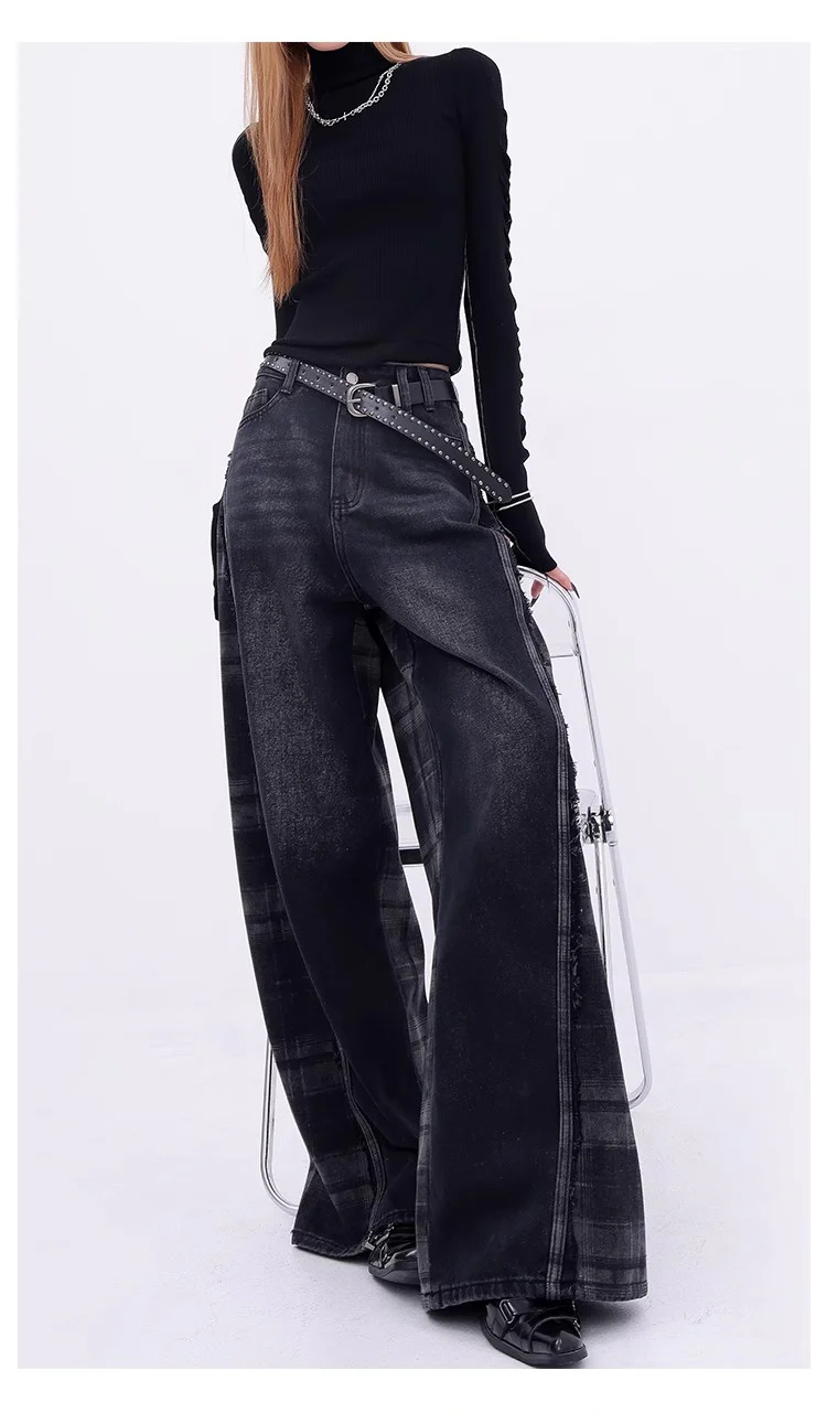 Retro Plaid Contrast Y2K Baggy Jeans - Image 4