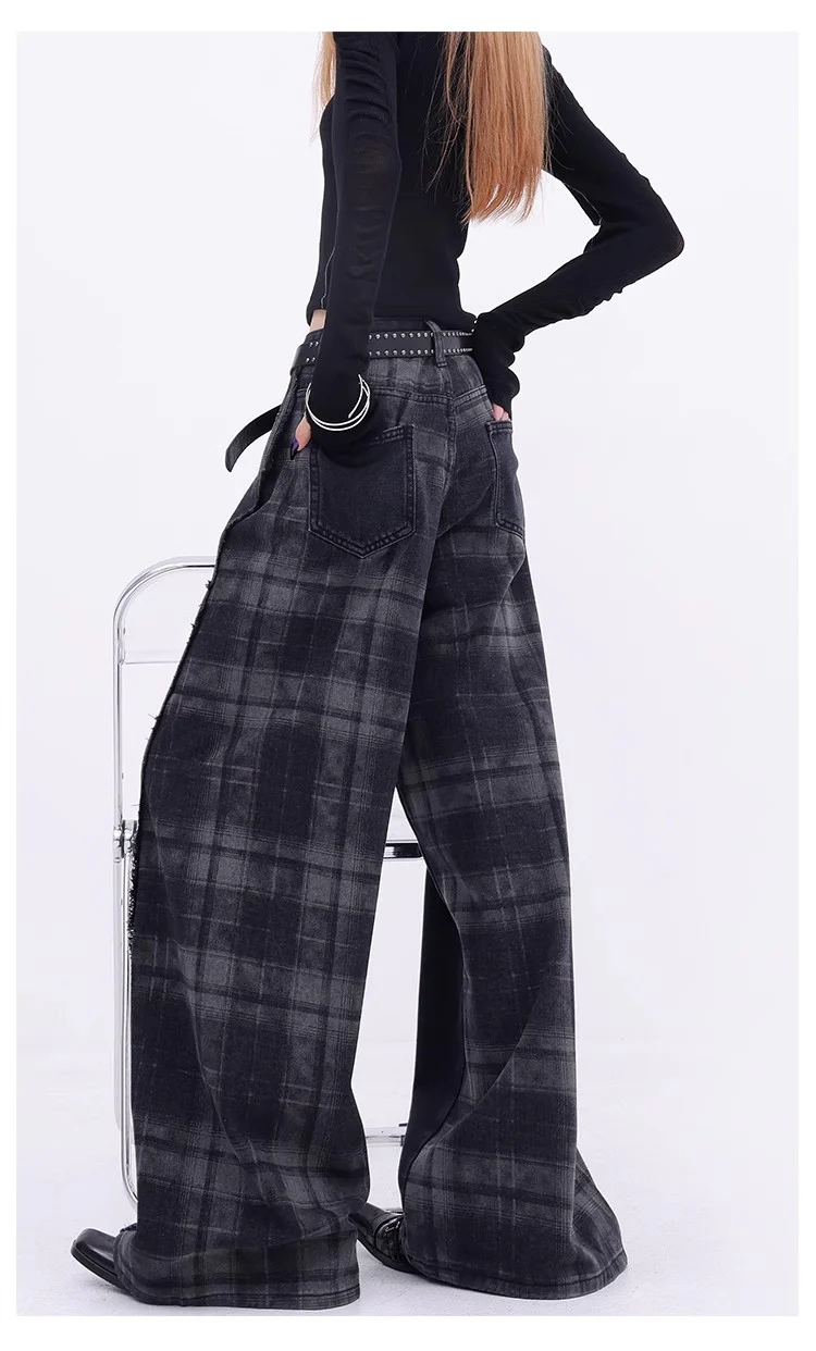 Retro Plaid Contrast Y2K Baggy Jeans - Image 5