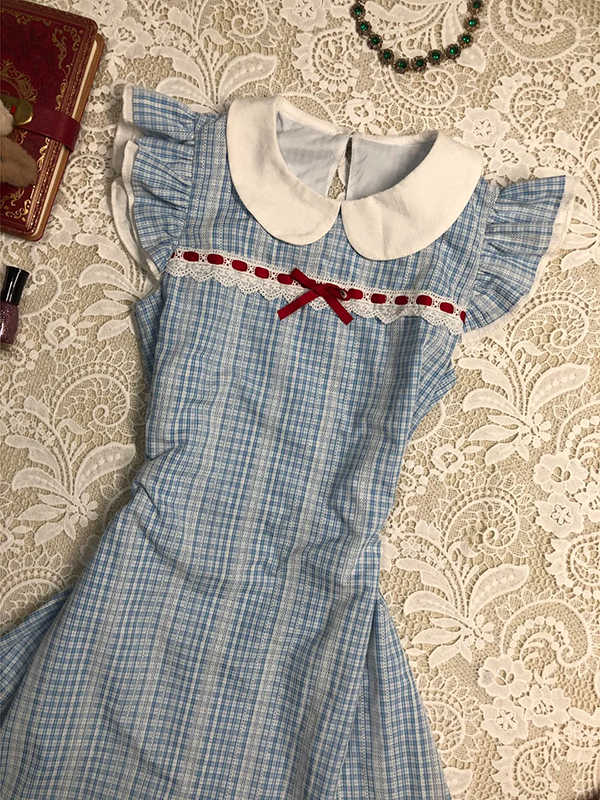 Retro Plaid Doll Collar Dress - Image 4