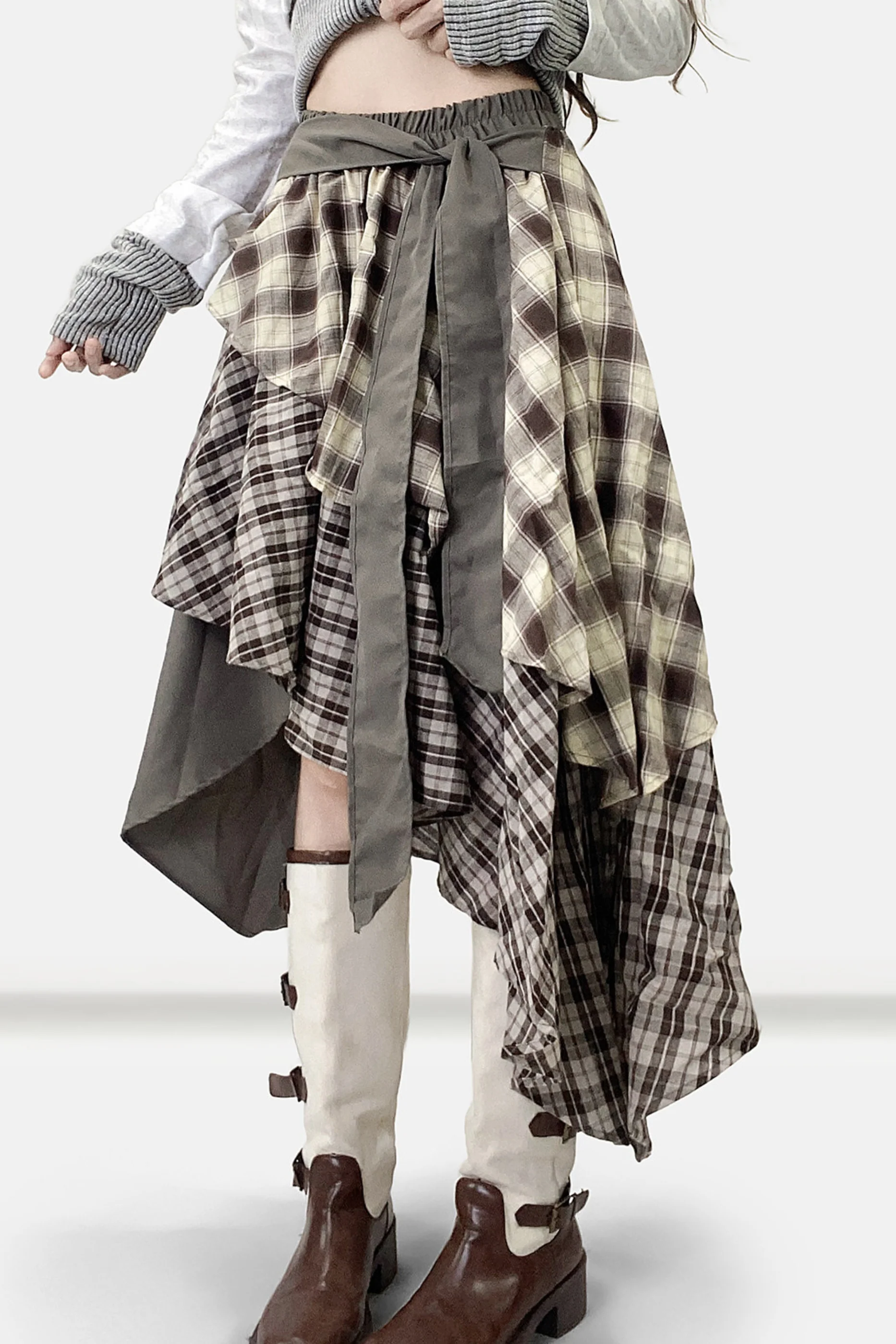 Retro Plaid Layered Skirt