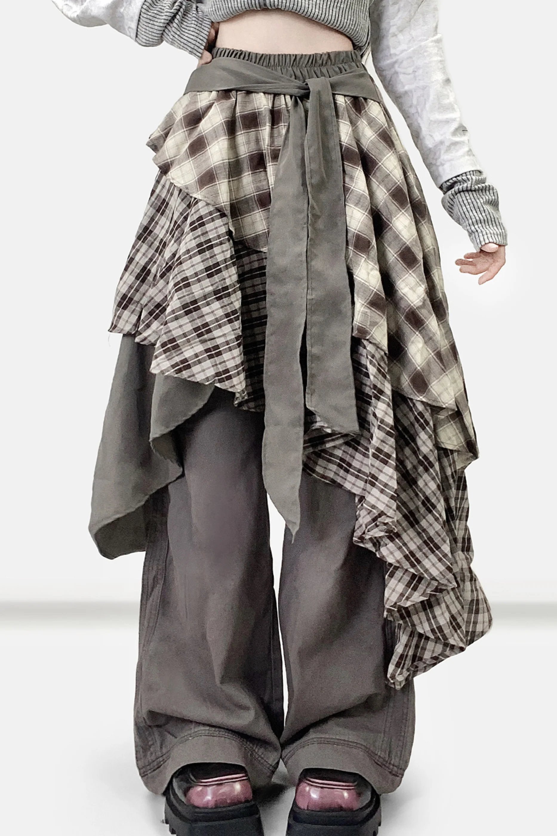Retro Plaid Layered Skirt - Image 2