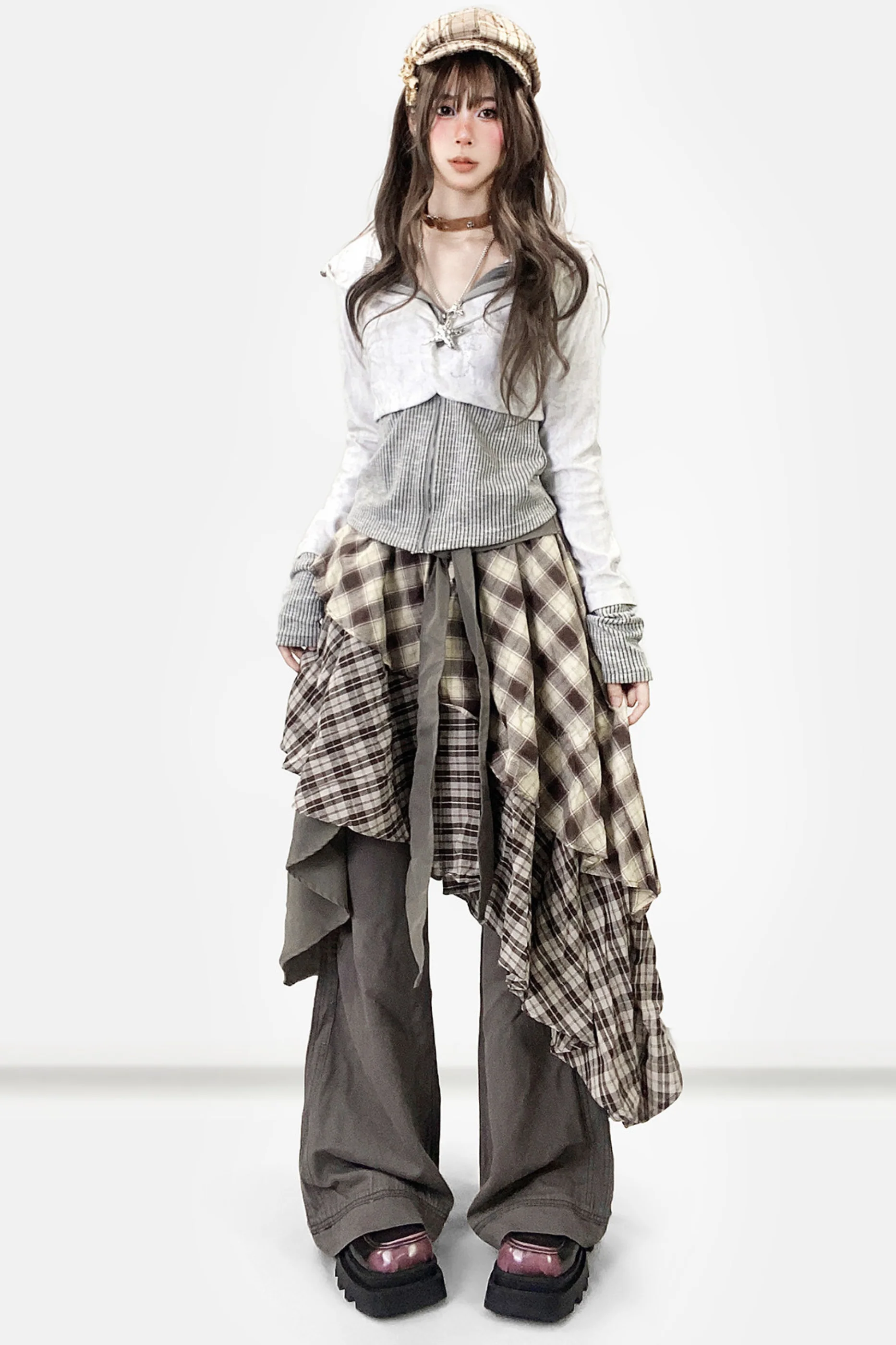 Retro Plaid Layered Skirt - Image 4