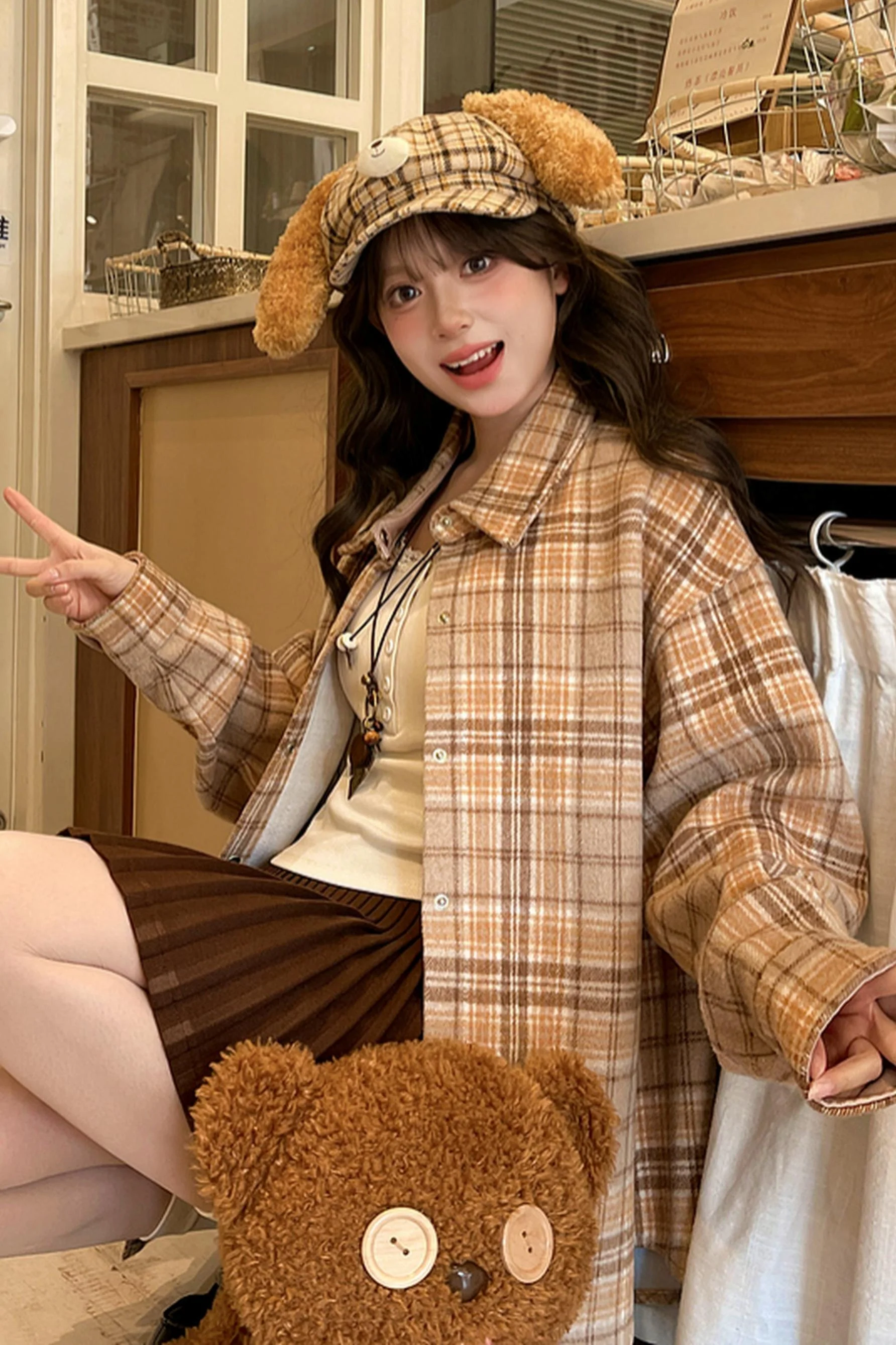 Retro Plaid Preppy Blouse - Image 2