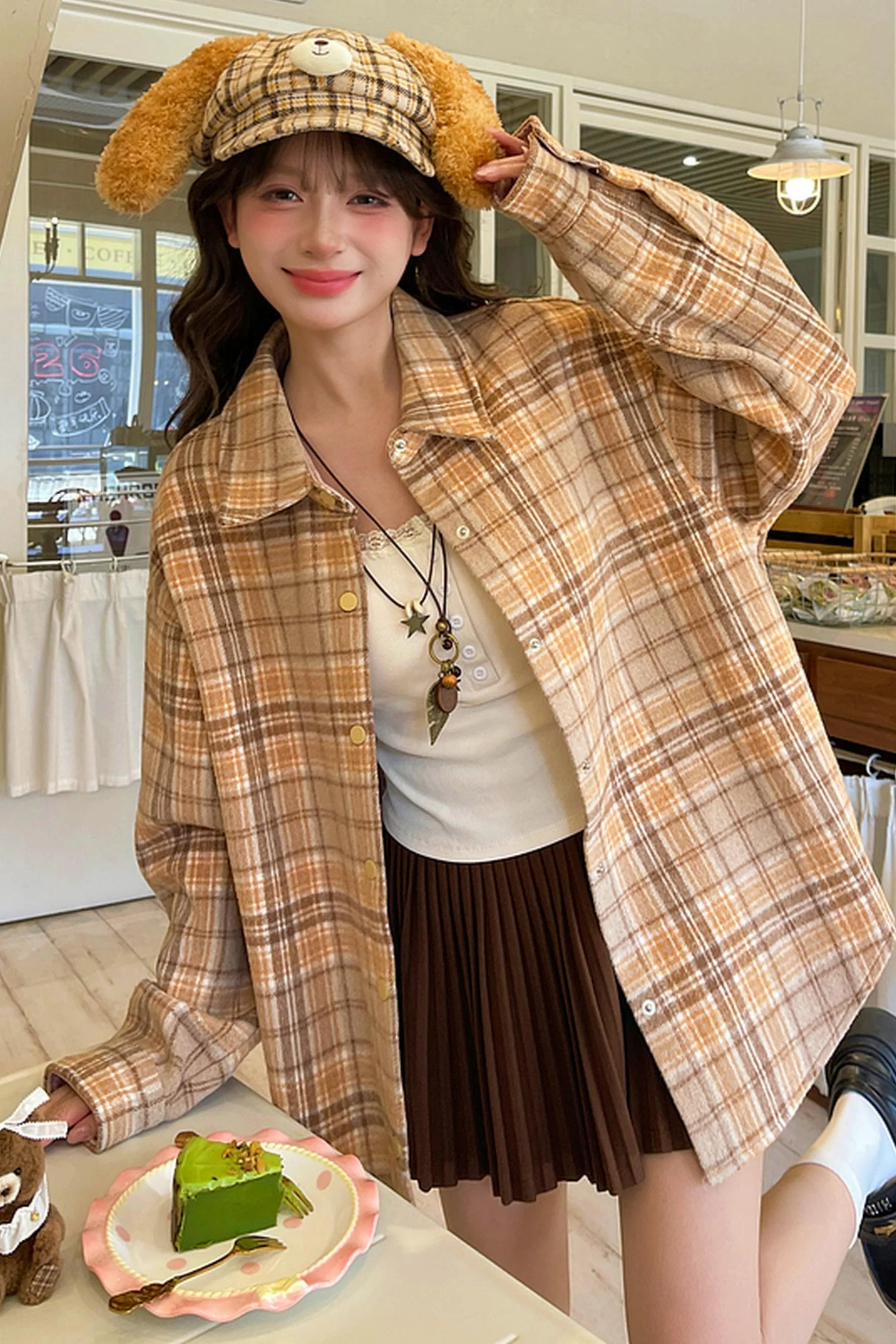 Retro Plaid Preppy Blouse - Image 7