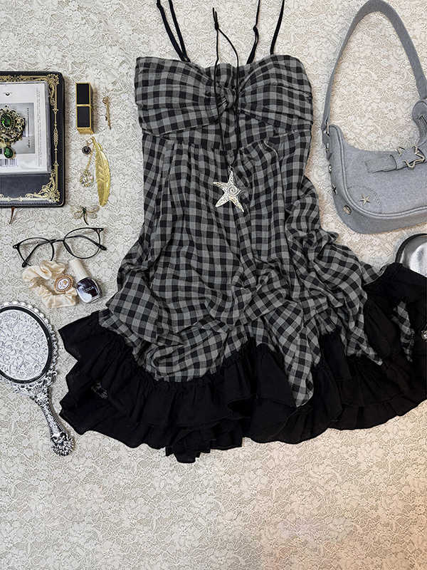 Retro Plaid Suspender Dress - Image 2