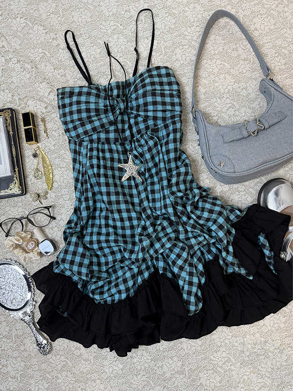 Retro Plaid Suspender Dress - Image 3