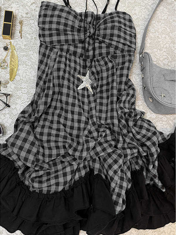Retro Plaid Suspender Dress - Image 5