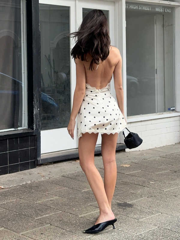 Retro Polka Dot Suspender Dress - Image 4