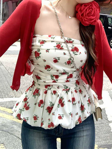 Retro Pure Desire Floral Tube Top + Cardigan - Image 2
