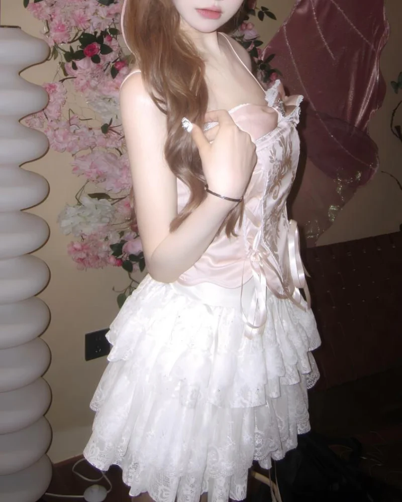 Retro Pure Lace White Corset Dress - Image 4
