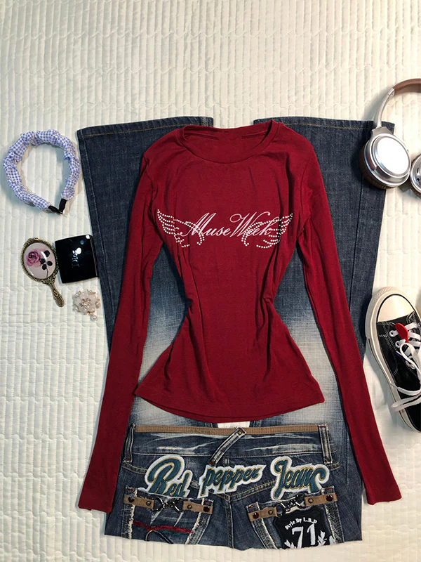 retro red long-sleeved Top - Image 2