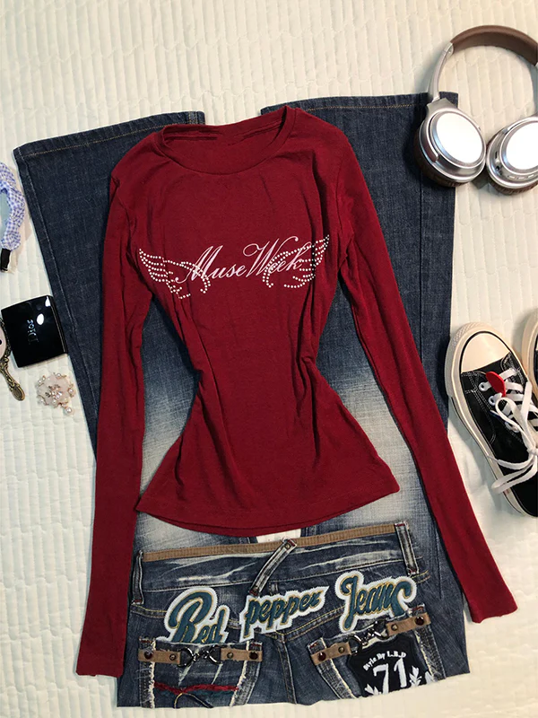 retro red long-sleeved Top - Image 3