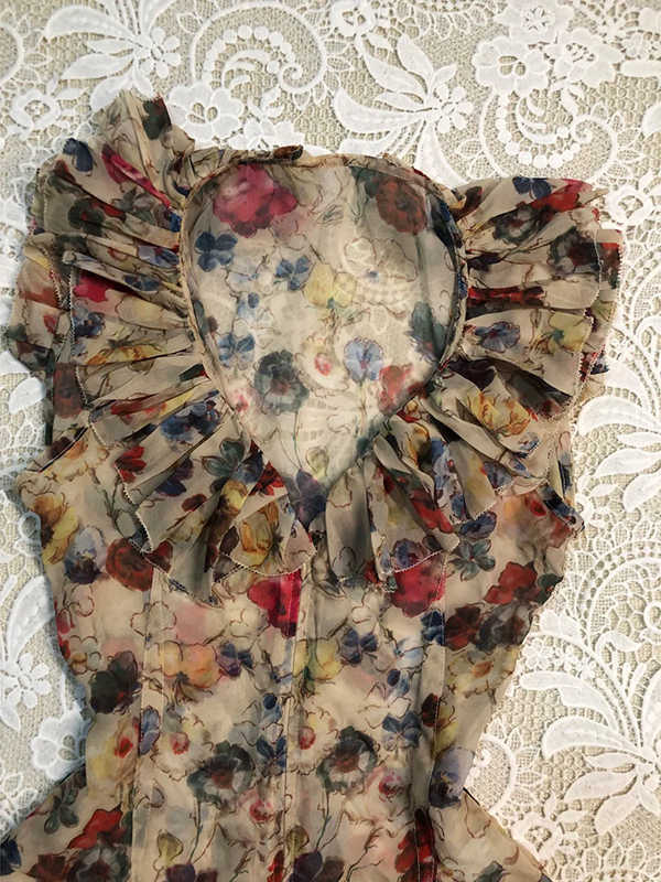 Retro Ruffled V-neck Chiffon Shirt - Image 3