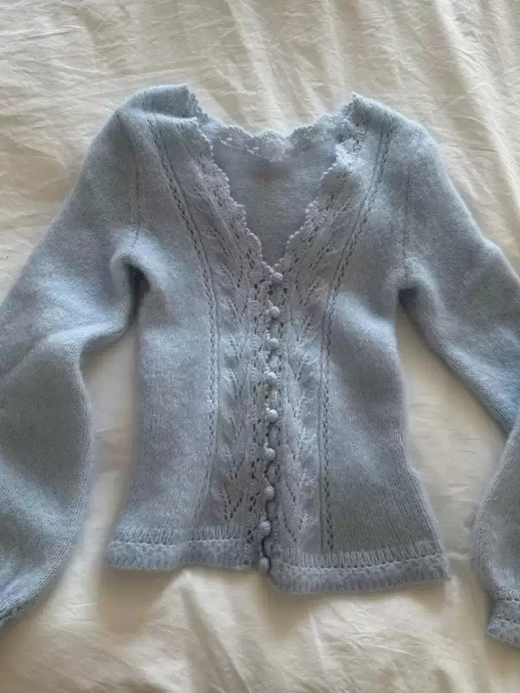 Retro Soft Waxy Blue Sweater - Image 3