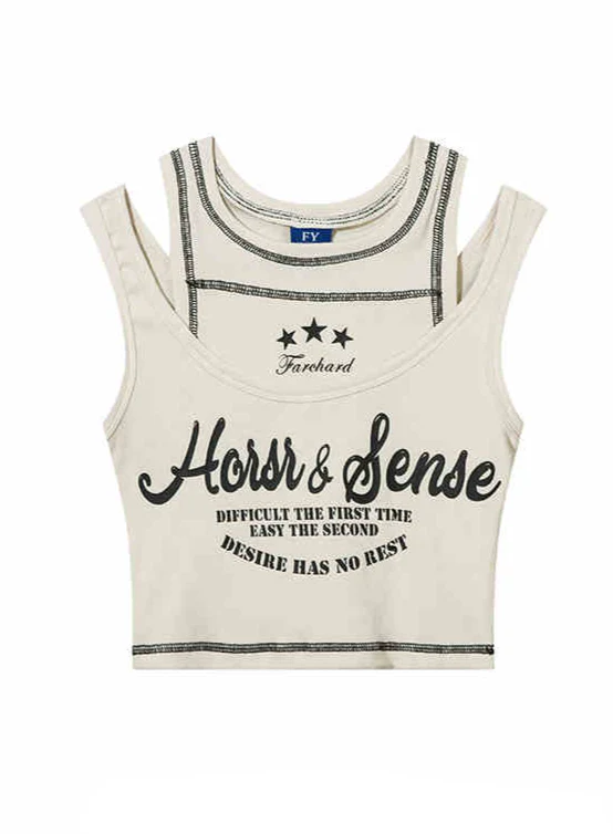 Retro Star Fake Two-piece Acubi Tank Top - Image 2