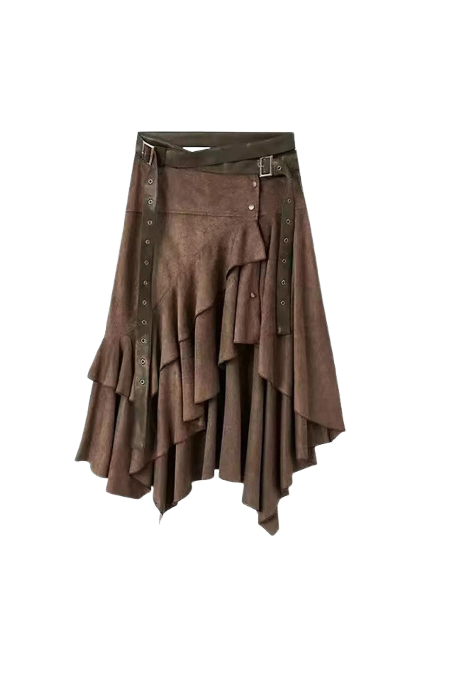 Retro Suede Asymmetrical Skirt - Image 8